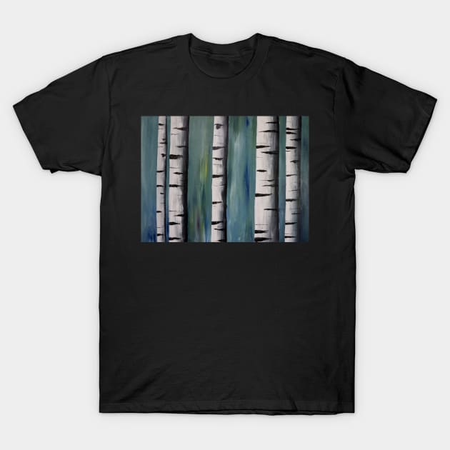 Birch Trees Acrylic Painting T-Shirt by monitdesign